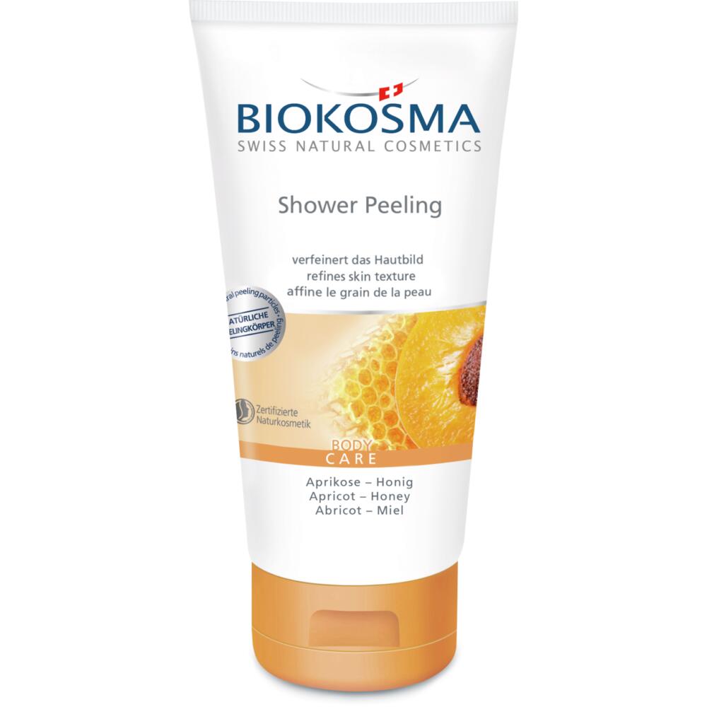 BIOKOSMA: Shower Peeling Aprikose-Honig - verfeinert das Hautbild