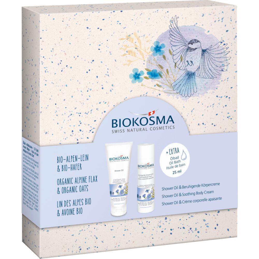 BIOKOSMA: Geschenkbox Alpen Lein & Hafer - Shower Gel und Body Milk für anspruchsvolle Haut