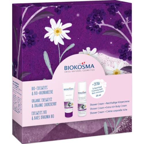 Shower & Body BIOKOSMA Geschenkbox Edelweiß & Aroniabeere Kosmetik Geschenkset mit Shower Cream & Body Creme